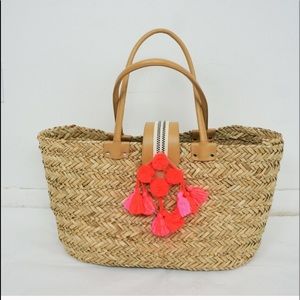 ISO:Merona-Target-Large-Straw-Bag-Tote-Pom-Poms